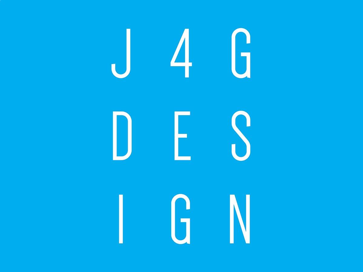 J4G Design logo - block lettering in a square on top of a blue background