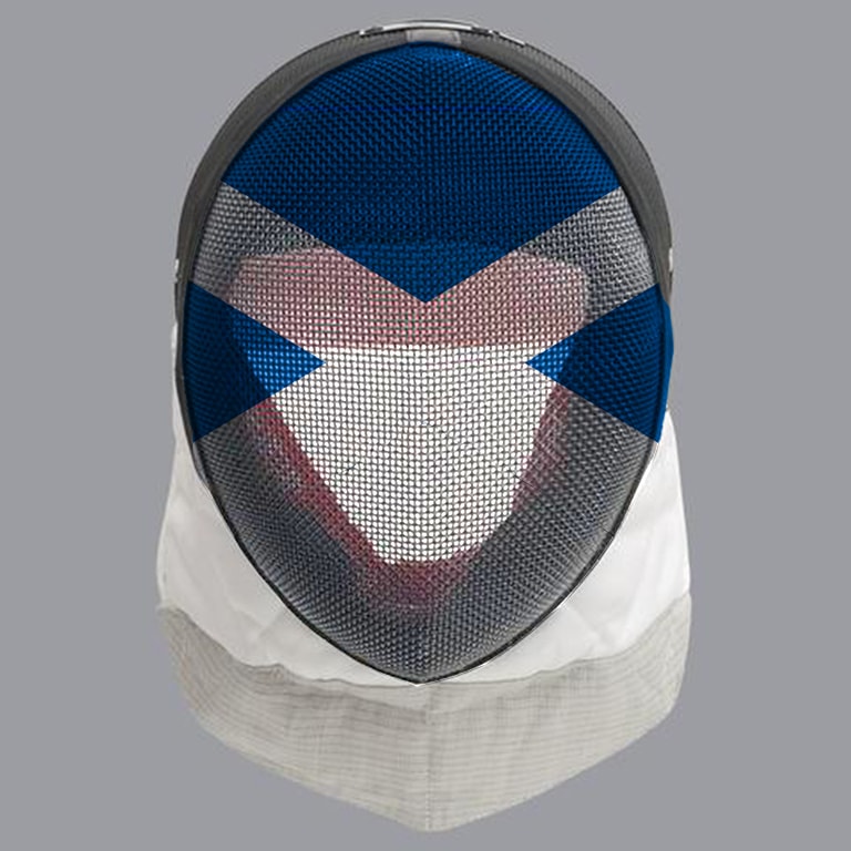 Scottish fencing mask design: mostly white