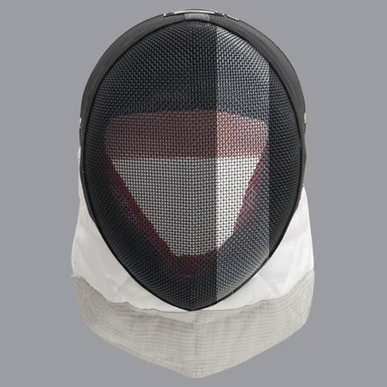 Scottish fencing mask design: grey stripe on black mask