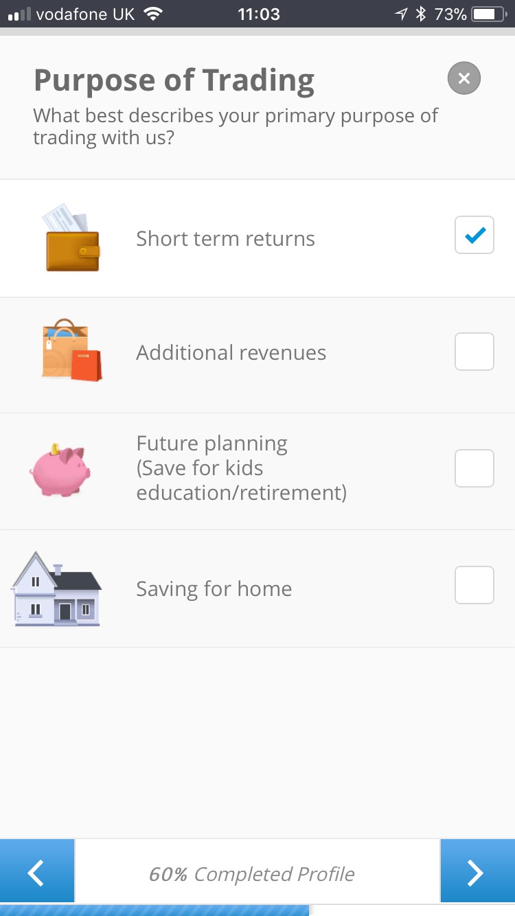 Four items listed in an app, with check boxes and the top one is selected.